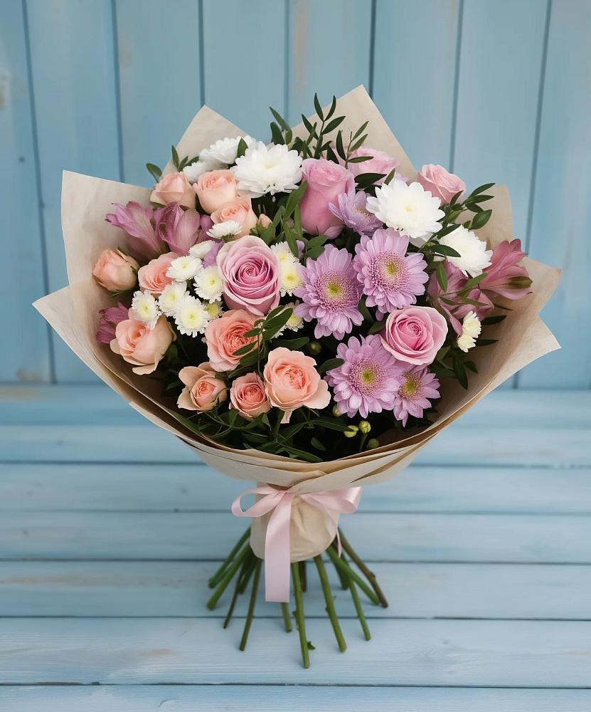 Букет цветов из: Хризантемы, Розы и Альстромерии в Турксаде