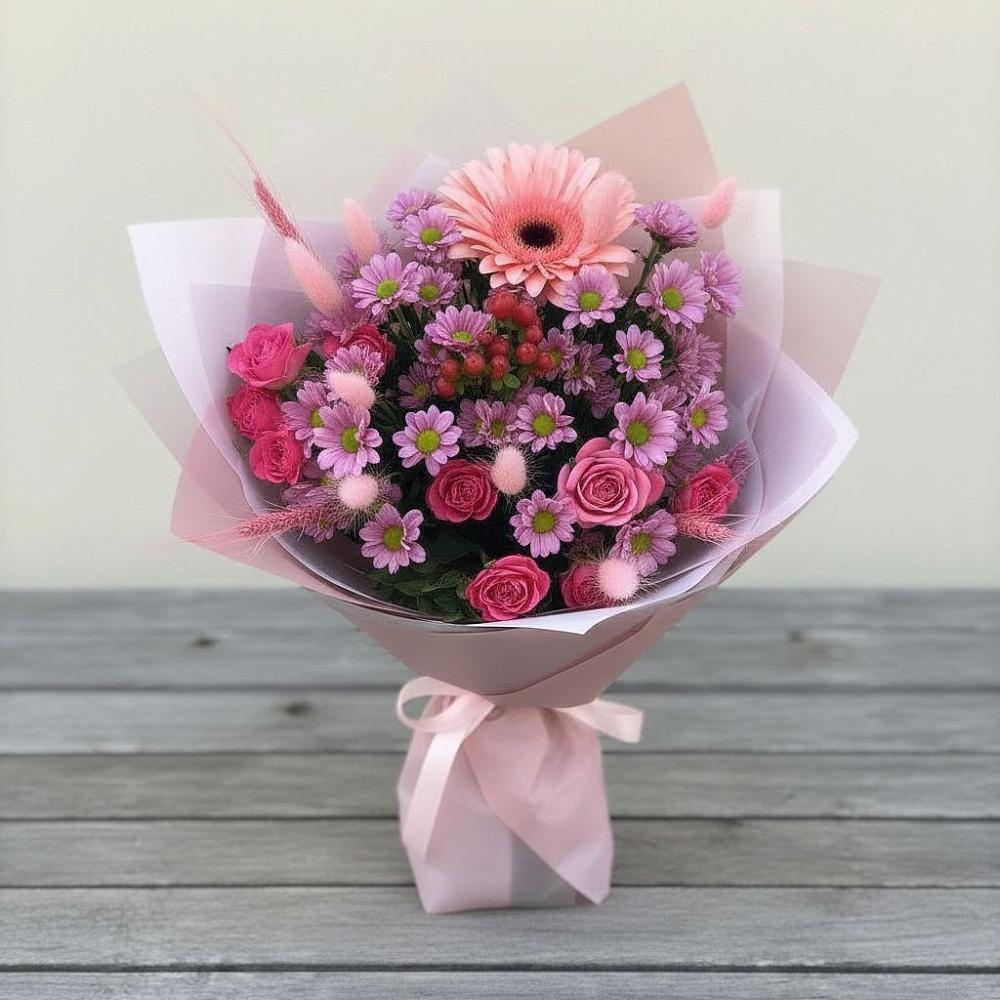 Букет цветов из: Розы, Герберы и Хризантемы в Турксаде