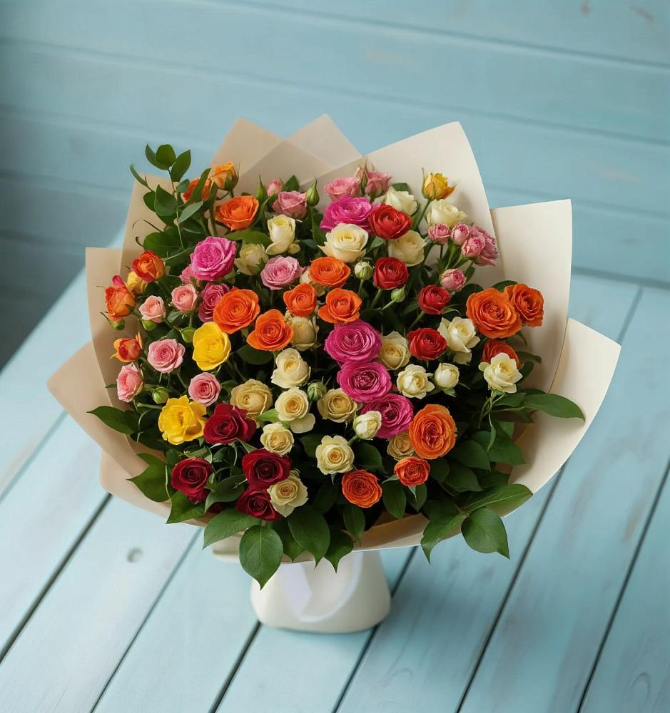 Букет Микс из разноцветных кустовых роз в Турксаде
