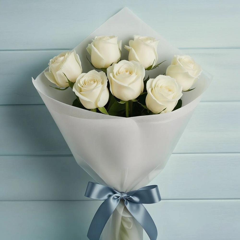 Букет 7 Белых роз Эдлесс Лав в Турксаде